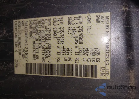 2017 Nissan Murano Sl from USA, damaged, VIN 5N1AZ2MH9HN125837